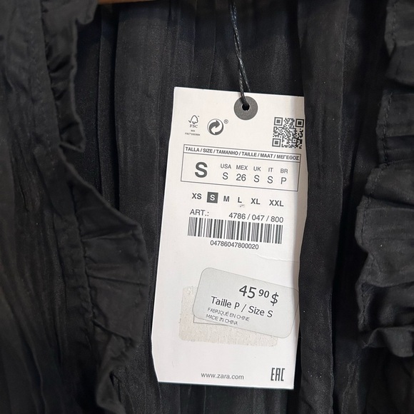 Zara NWT Pleated Black Ruffled Button-Up Blouse- size S - Picture 7 of 8